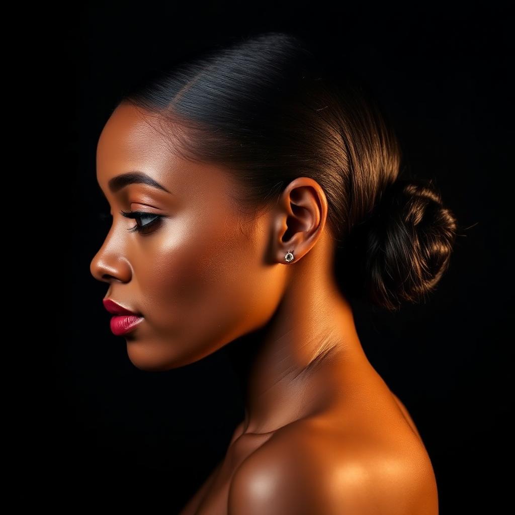 Sleek low bun with laid edges